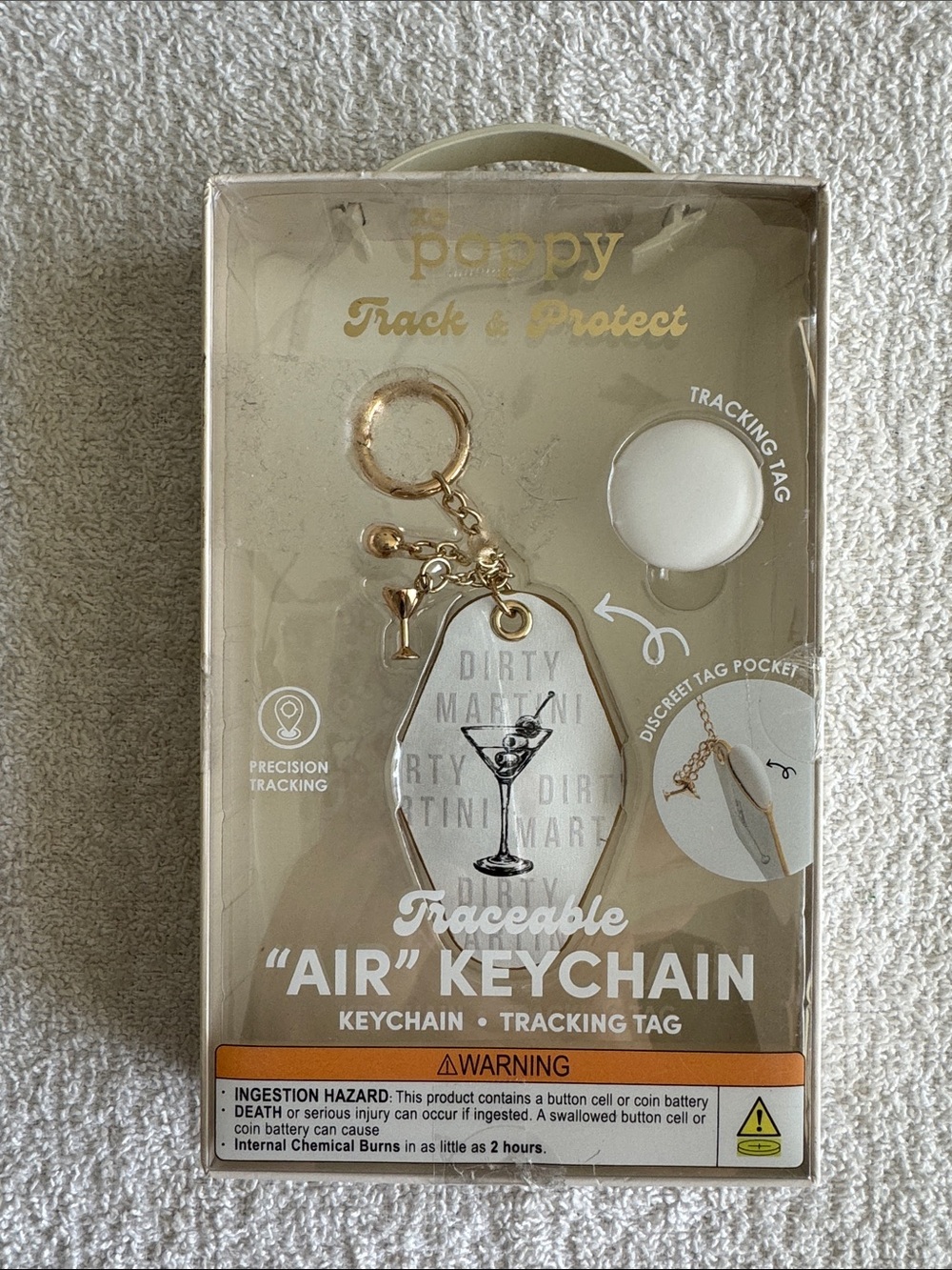 XO Poppy Traceable "Air" Keychain with Dirty Martini Charm - Gold & White